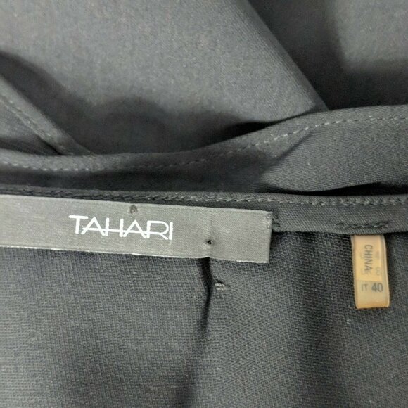 Tahari Black Shift Dress Ruffle V Neck Zip Up Size 4 - Picture 3 of 5